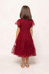 Mini Solange Dress in Burgundy Tulle