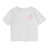 White Sequin Star Ribbed Top
