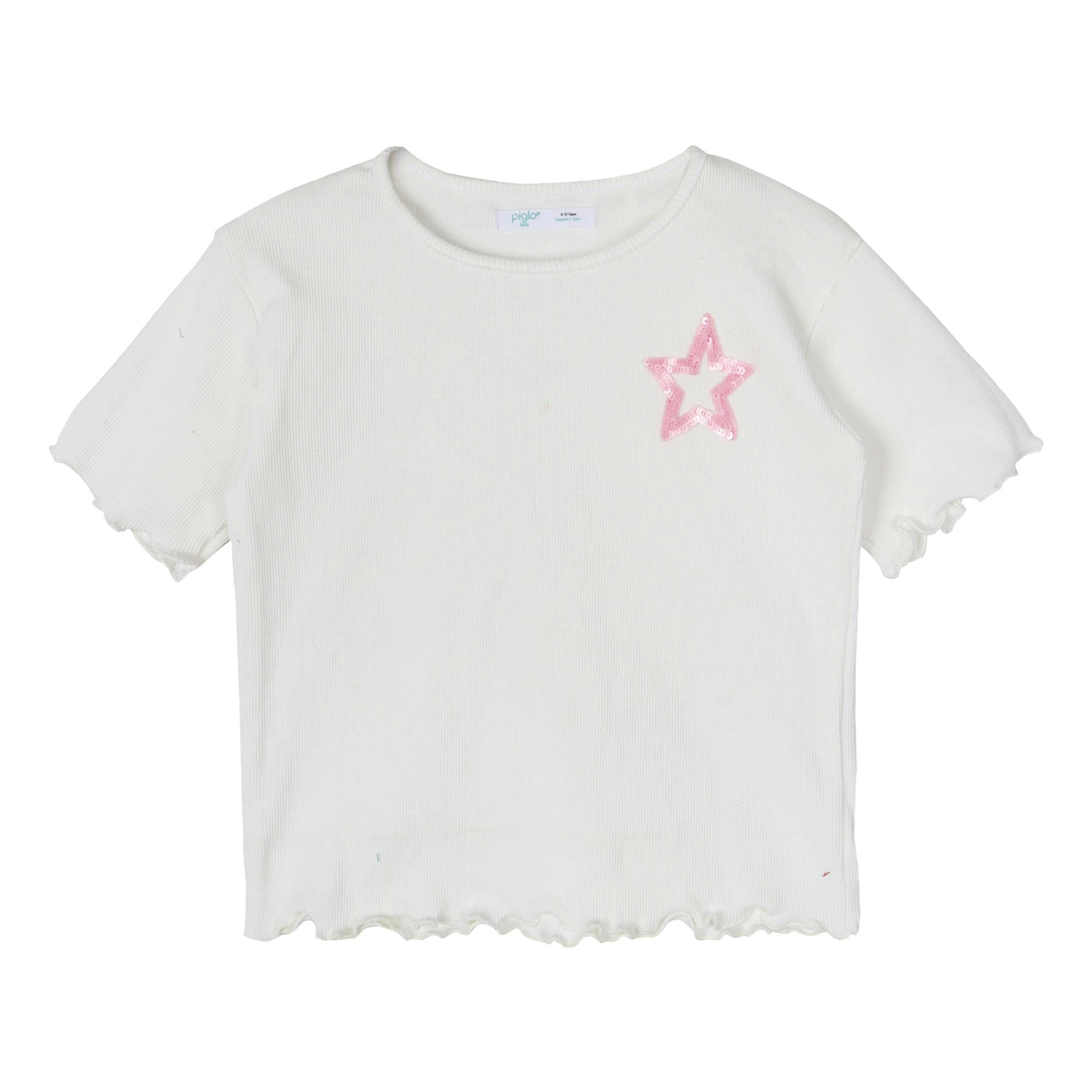 White Sequin Star Ribbed Top