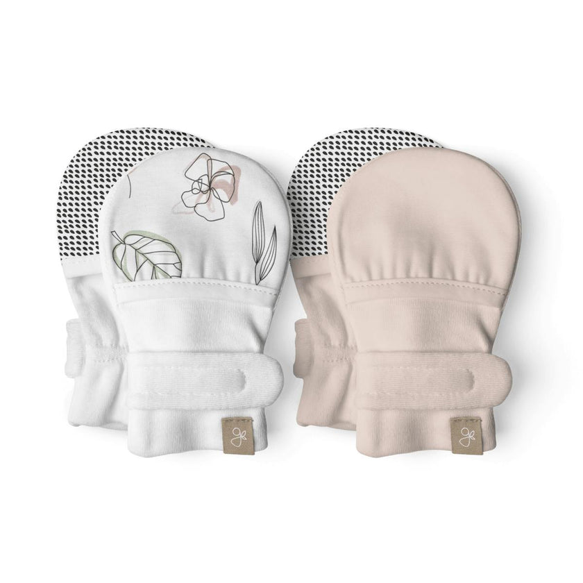 STAY ON 2-PACK MITTS | ABSTRACT FLORAL + ROSE — Bamboo Organic Cotton Blend, 0–6M