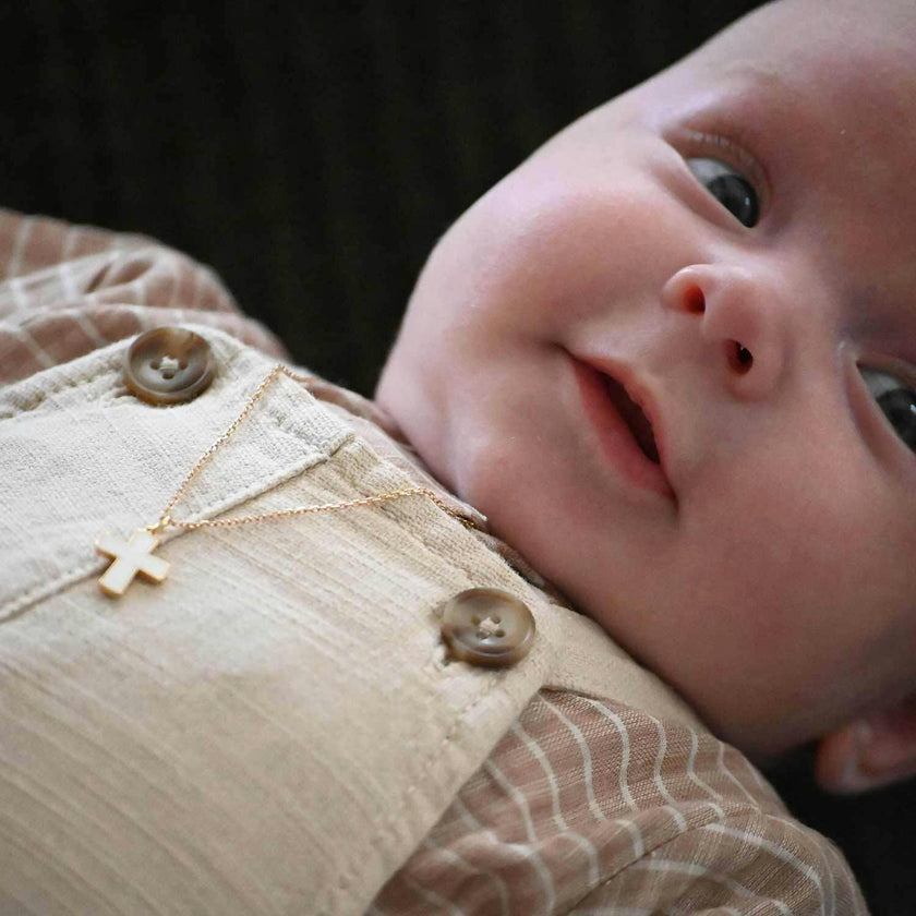Personalized Christening Or Communion Enamel Necklace, 14k Gold Plated