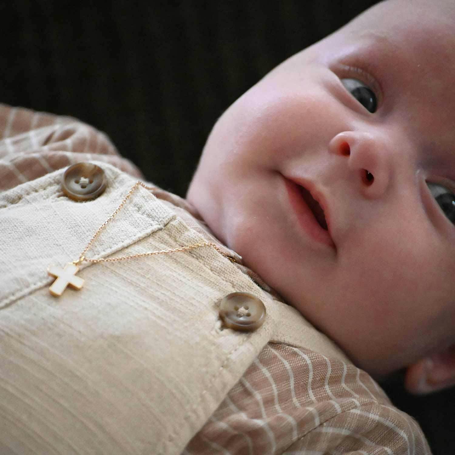 Personalized Christening Or Communion Enamel Necklace, 14k Gold Plated