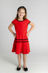 Crepe Knit Dress With Velvet Trim