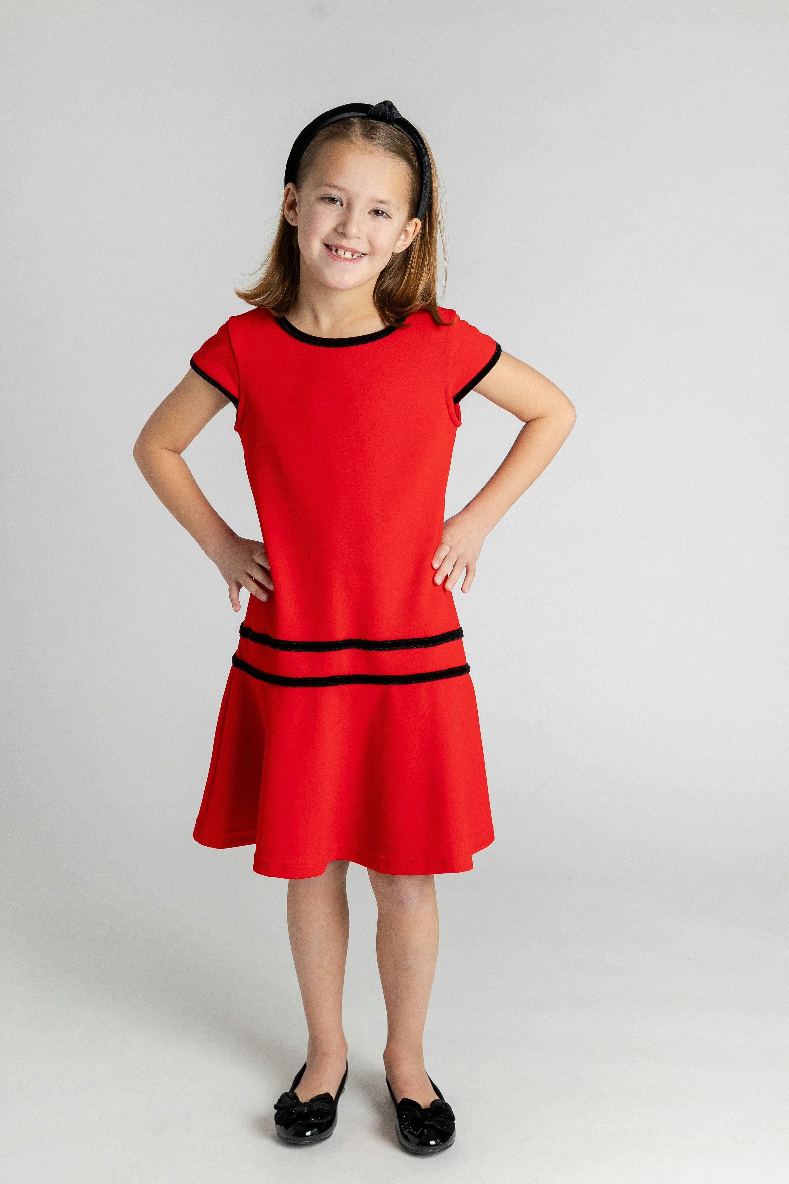 Crepe Knit Dress With Velvet Trim