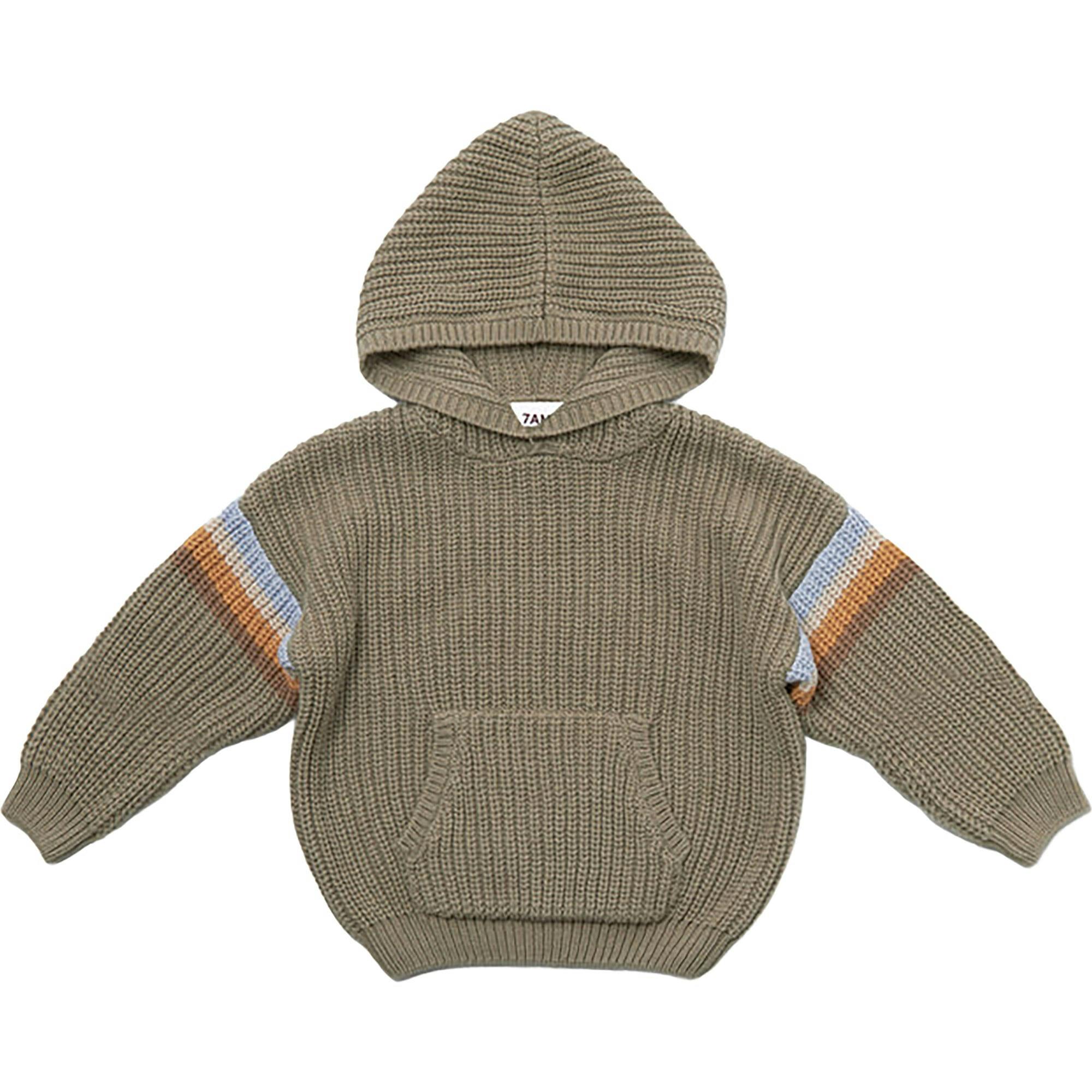 Chunky Ribbed Knit Long Sleeve Front Pocket Boxy Fit Hooded Sweater