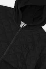 Full Zip Hooded Bi-Material Cardigan Black