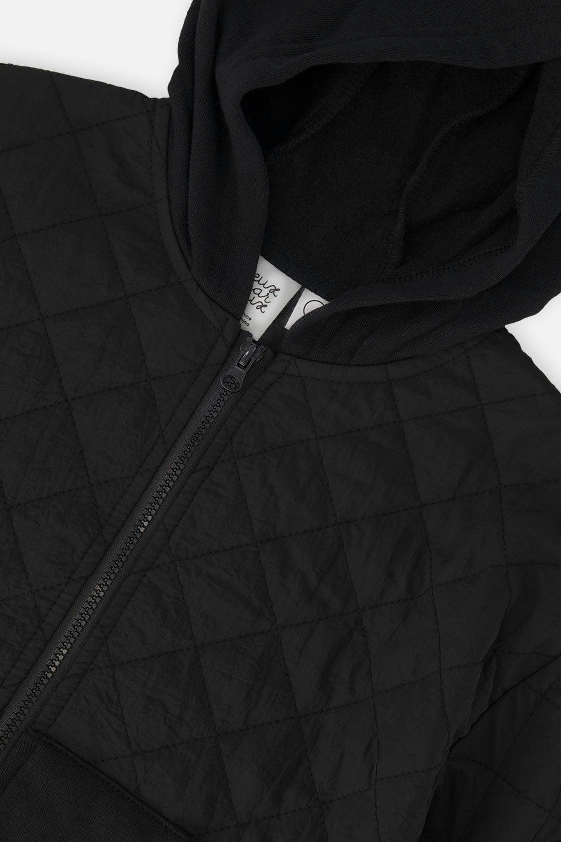 Full Zip Hooded Bi-Material Cardigan Black