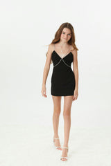 Kat Black Rhinestone Trim Dress