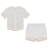 Cotton Embroidered Button Front Shirt and Shorts Two Piece Set