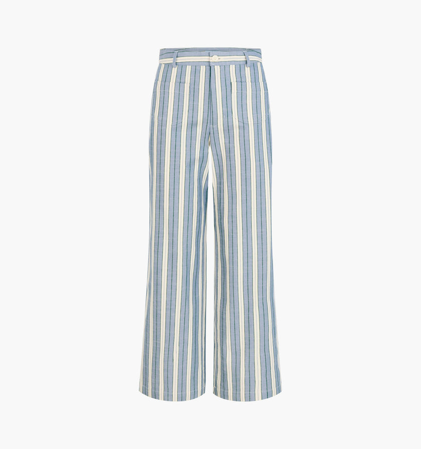 The Mindy Pant -  Coln Ticking Stripe Dusty Blue