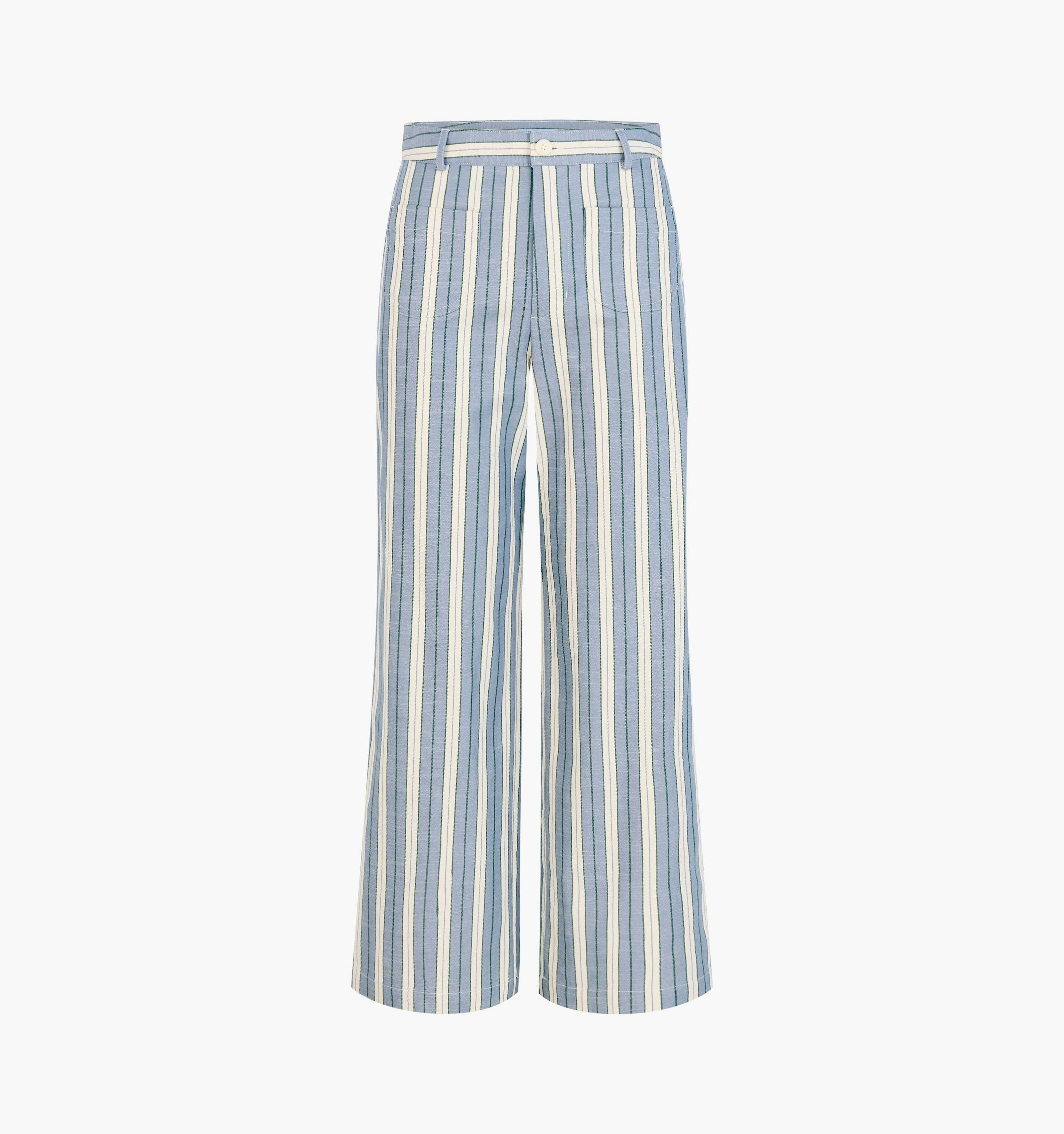 The Mindy Pant -  Coln Ticking Stripe Dusty Blue