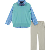 Boys 4-Piece Vest Set | Navy & Khaki Plaid