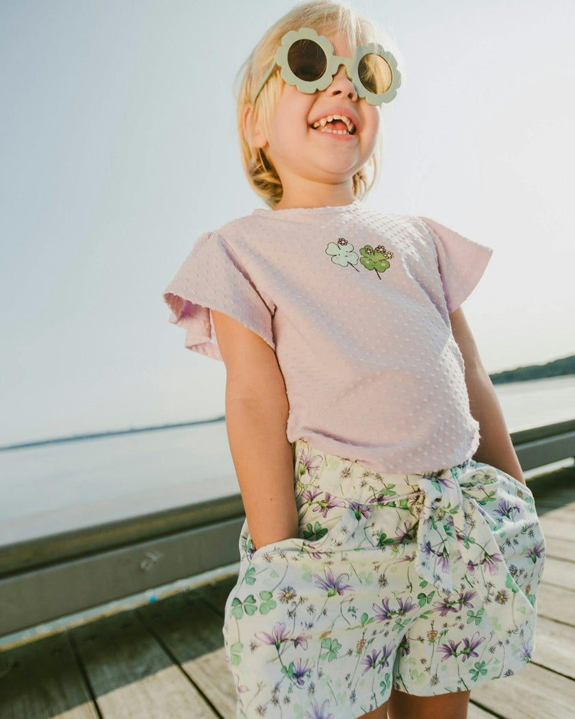 Jersey Shorts Green Printed Flowers