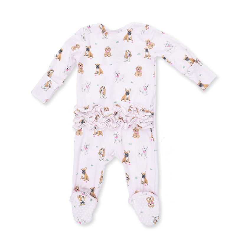 Bestie Dogs Pink - 2 Way Ruffle Back Zipper Footie