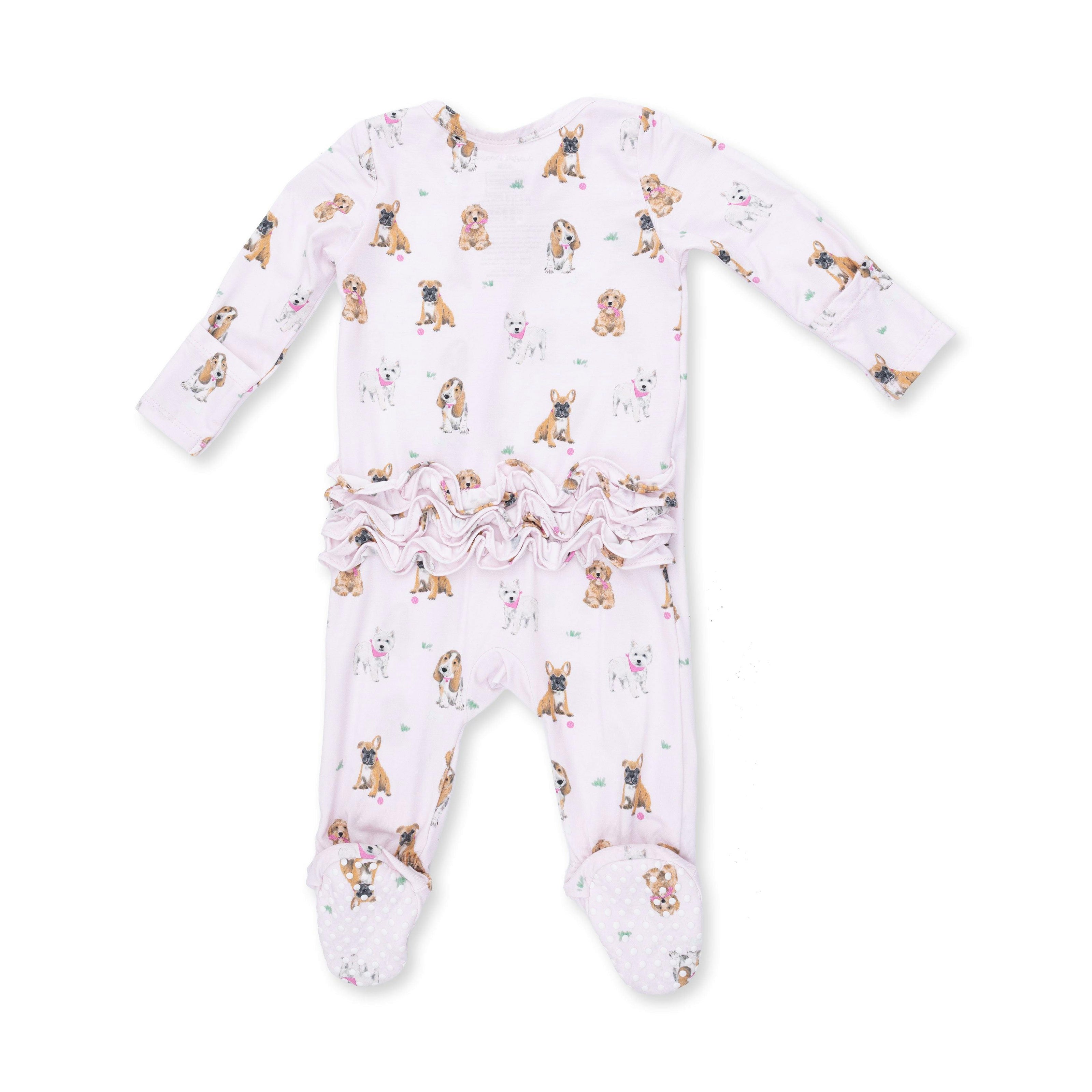 Bestie Dogs Pink - 2 Way Ruffle Back Zipper Footie