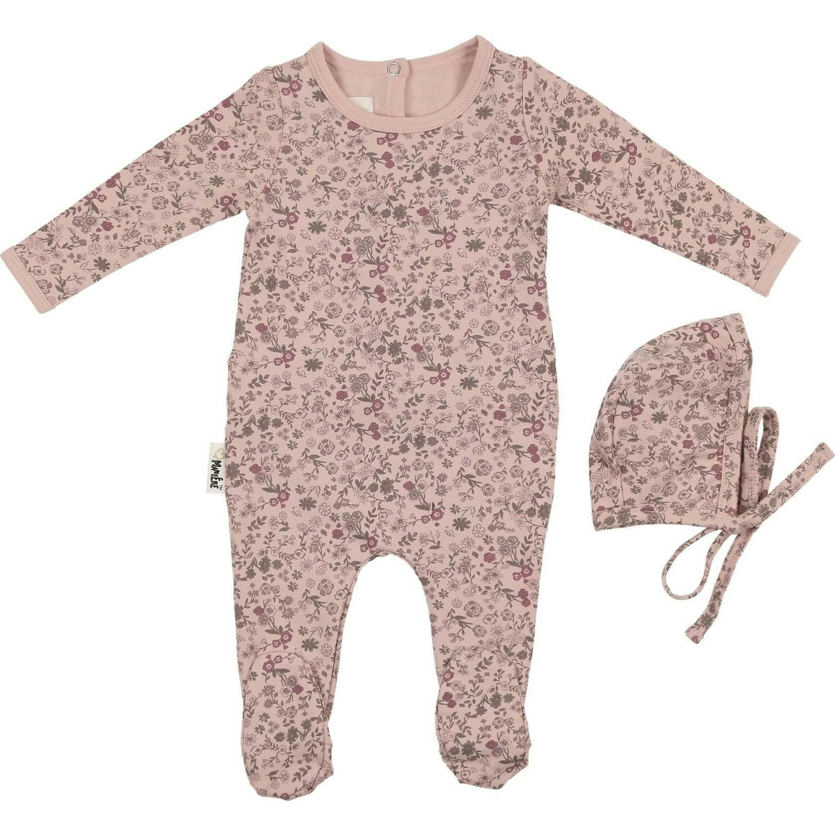 Elegant Floral Footie and Beanie Set