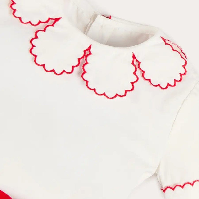 Dahlia Petal Collar Short Sleeve Two Piece Set in Red (6mths-3yrs)