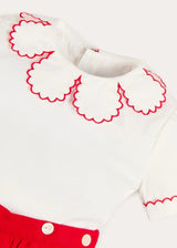 Dahlia Petal Collar Short Sleeve Two Piece Set in Red (6mths-3yrs)