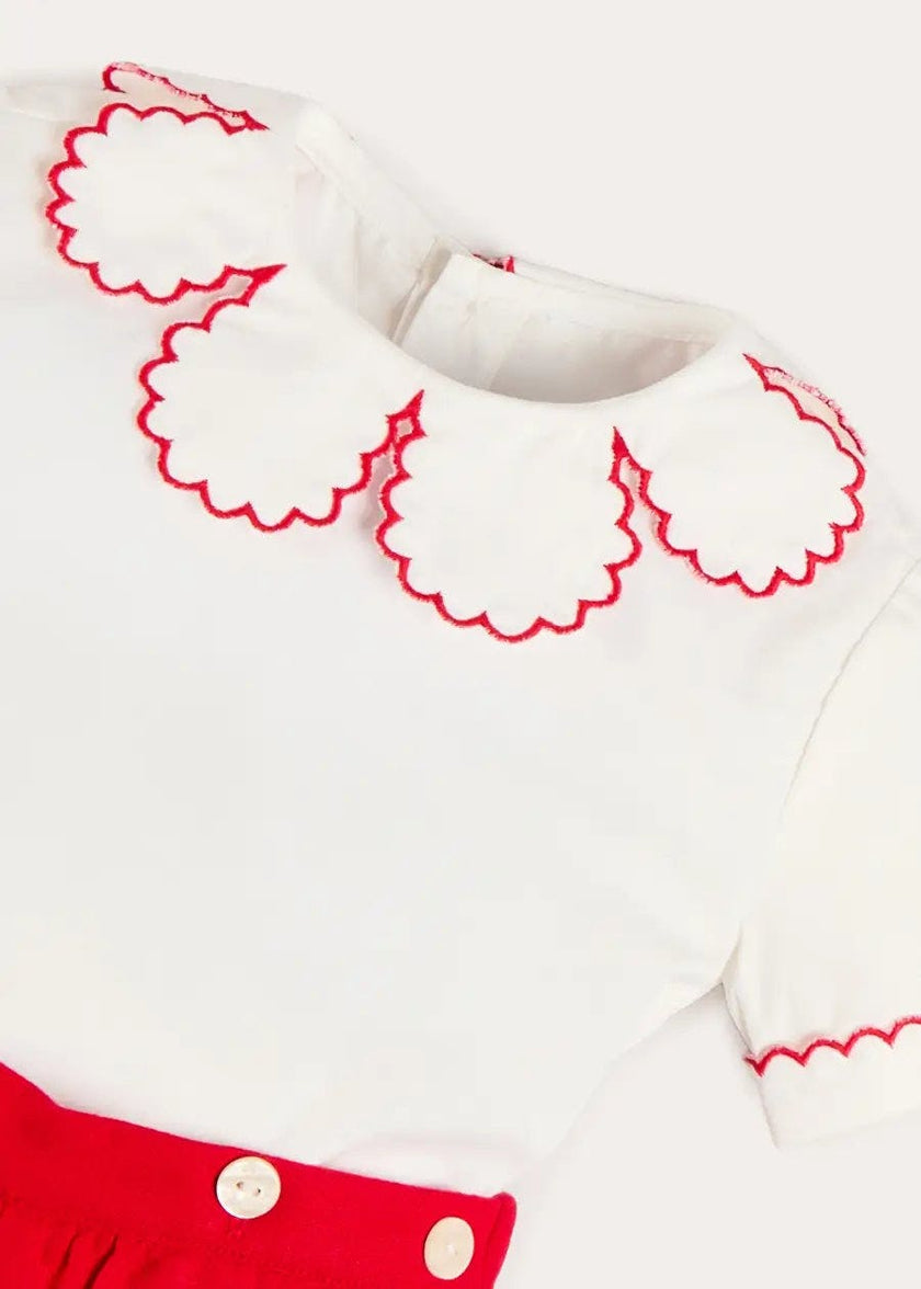 Dahlia Petal Collar Short Sleeve Two Piece Set in Red (6mths-3yrs)