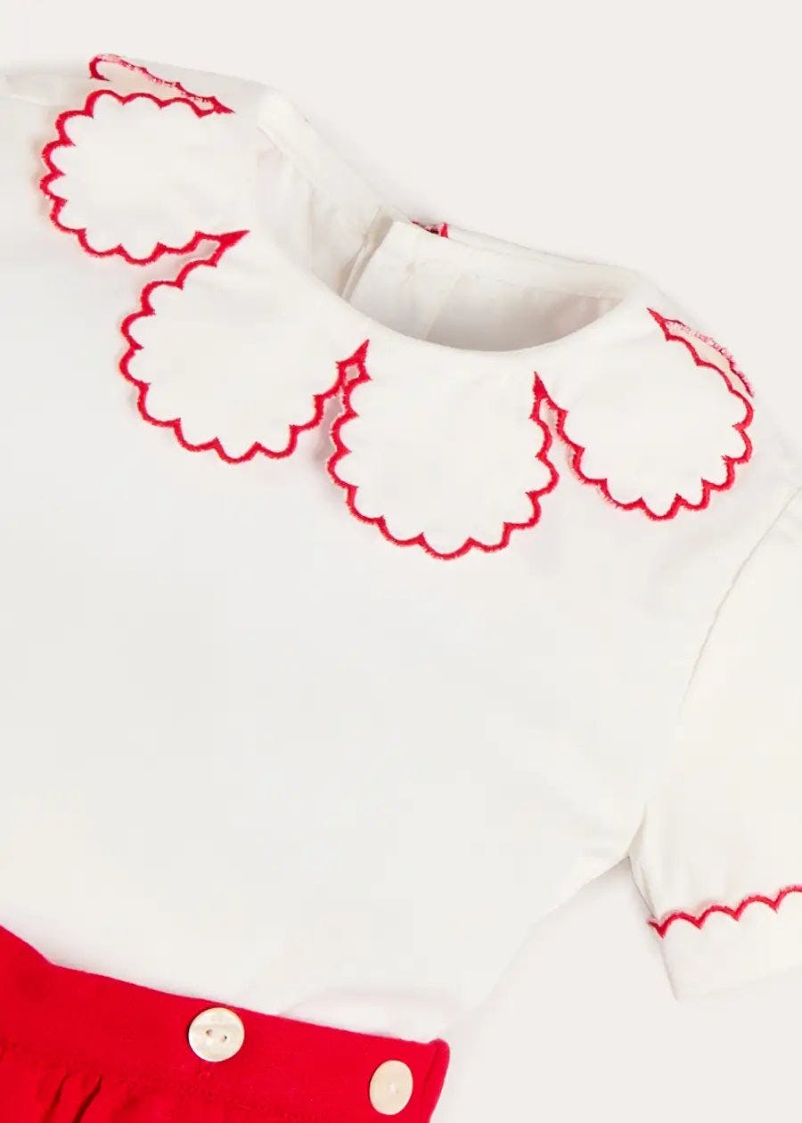 Dahlia Petal Collar Short Sleeve Two Piece Set in Red (6mths-3yrs)