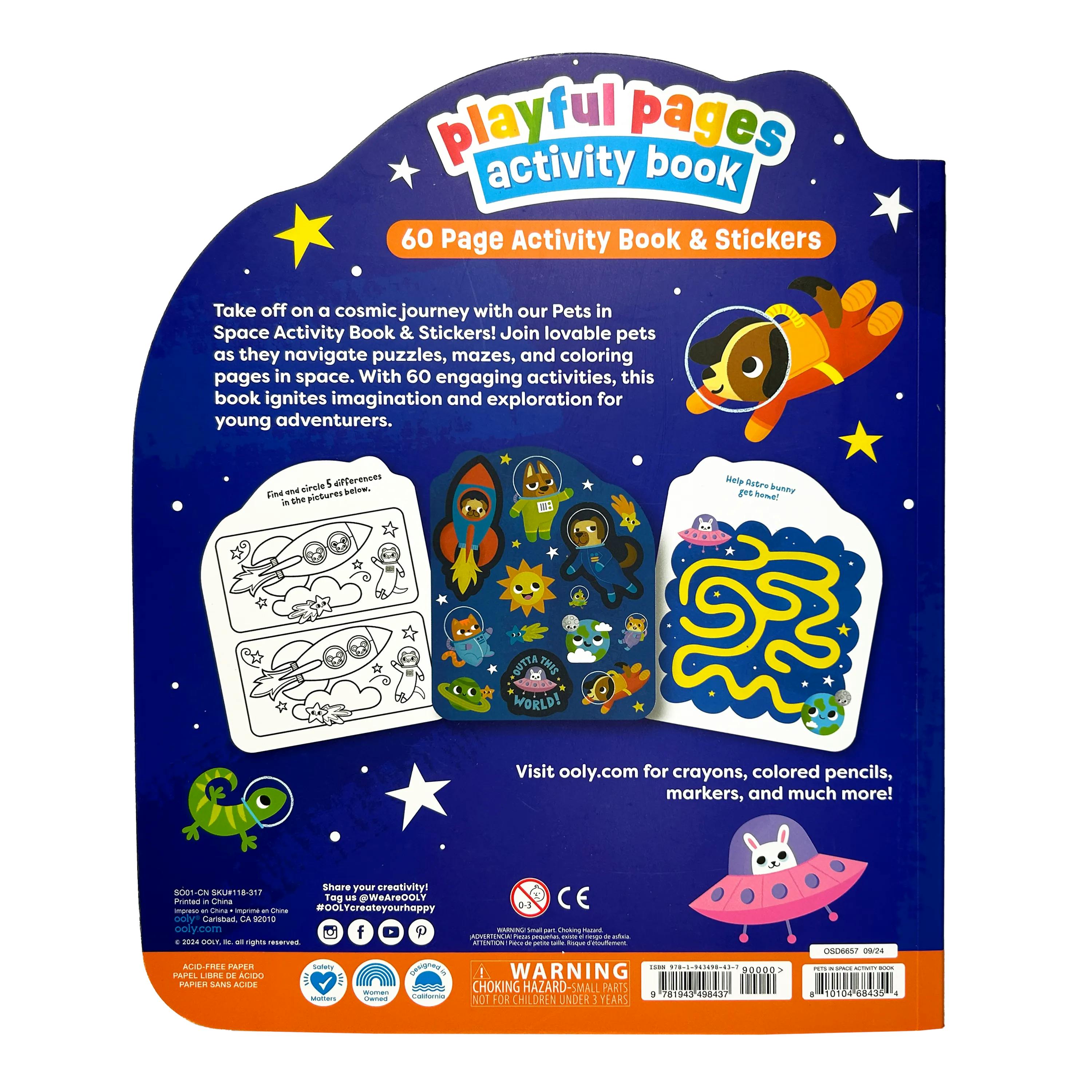 Playful Pages Activity Book - Games Coloring Stickers - Pets in Space