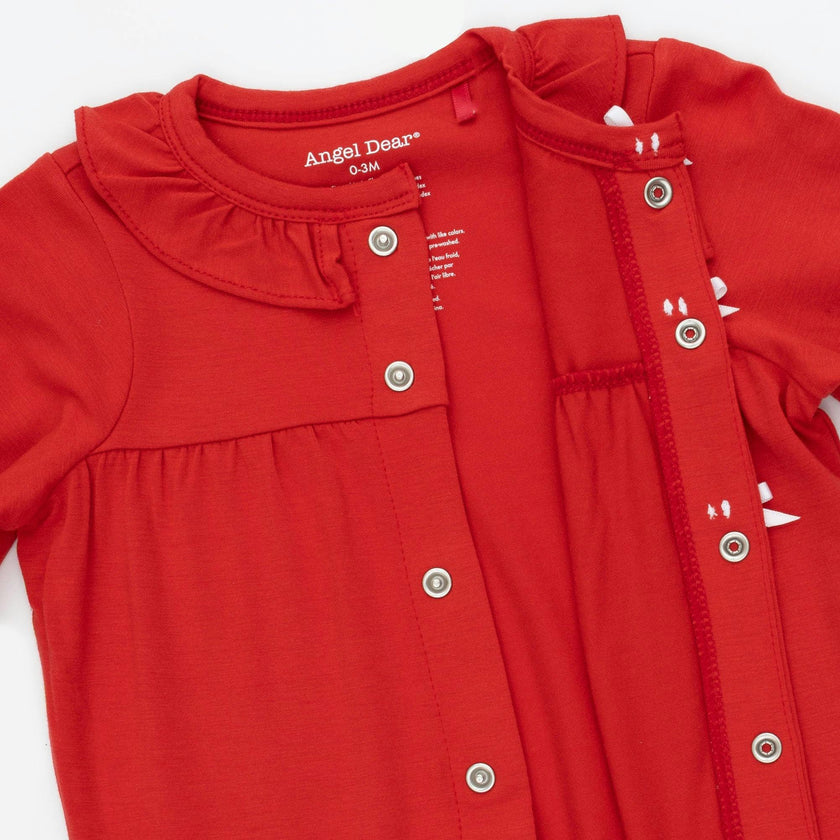 Ribbon Red - Knit Flame Resistant Long Sleeve Ruffle Collar Romper