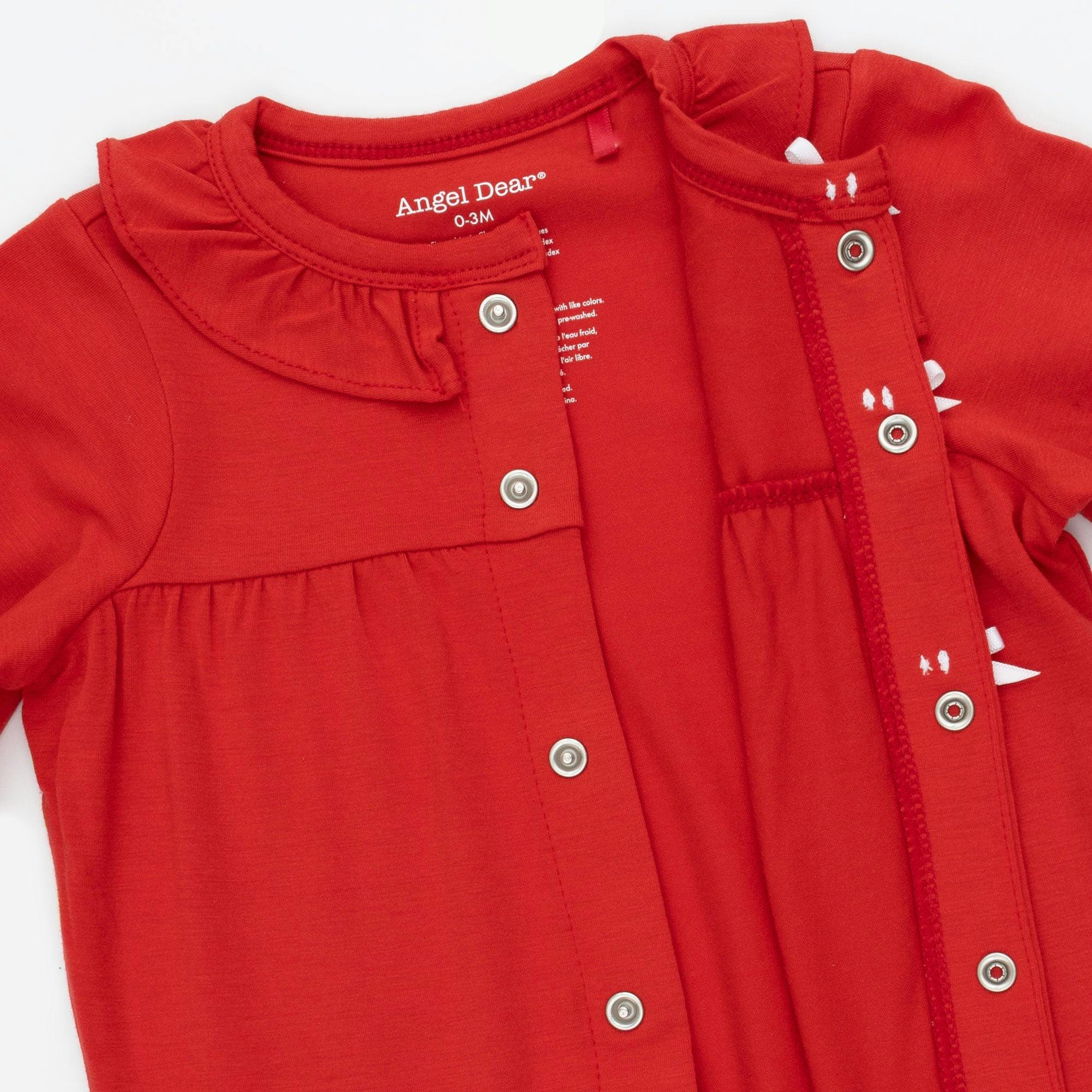 Ribbon Red - Knit Flame Resistant Long Sleeve Ruffle Collar Romper
