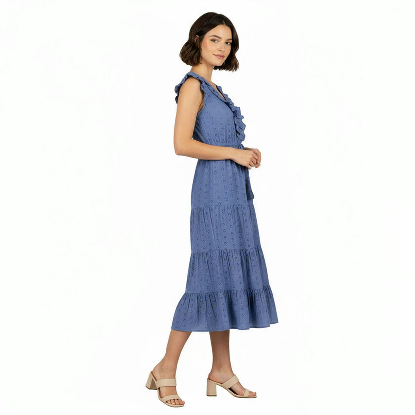 Giselle Womens Maxi Dress Ocean Blue Eyelet, Ocean Blue Eyelet