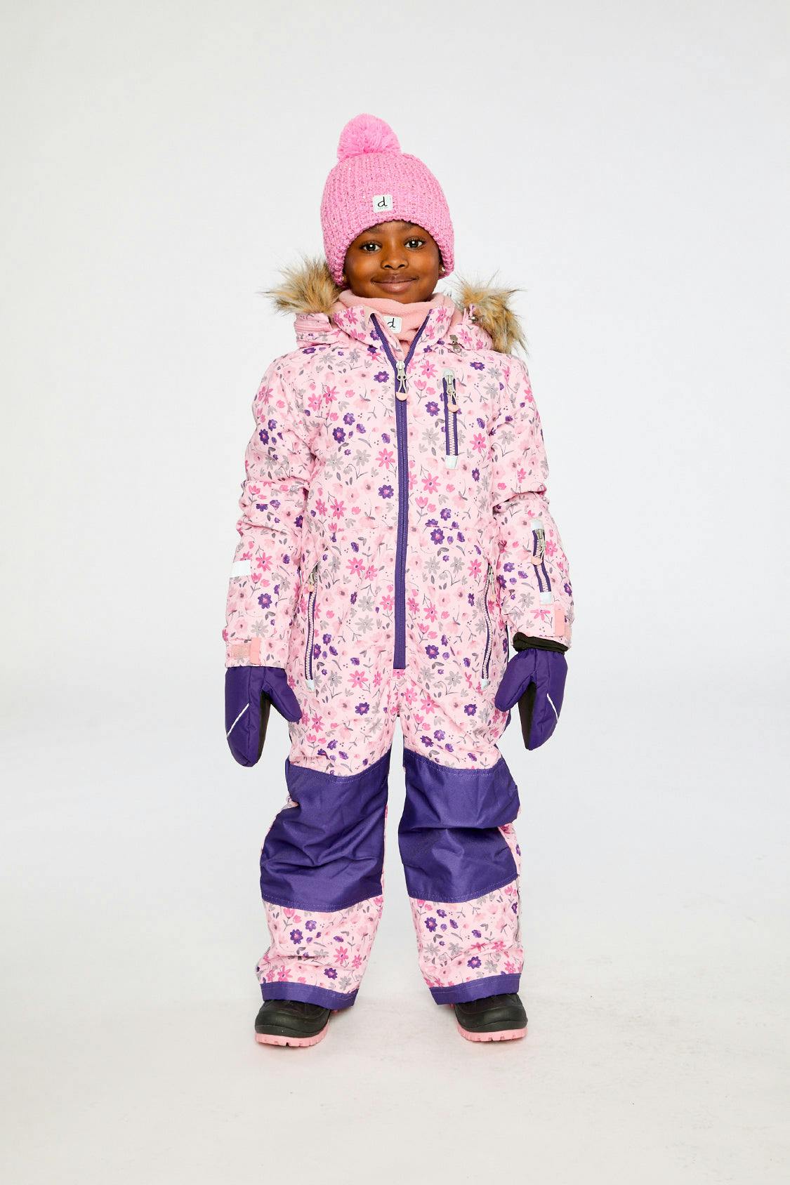 Kids One Piece Play Snowsuit Pink Mini Flower Print