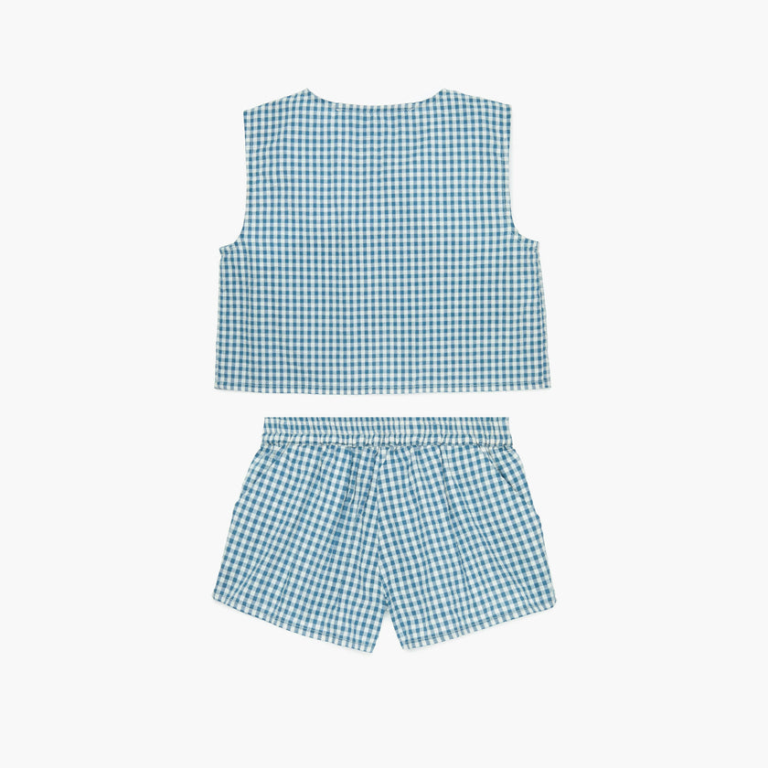 The Tiny Dylan Short Set - Lagoon Gingham