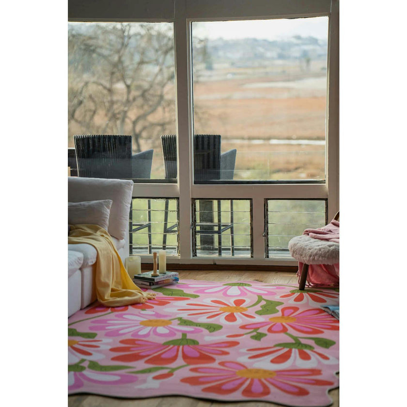 Pink Base Pink Floral Wavy Rug by Jessica Miller