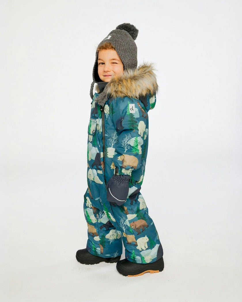 Baby One Piece Snowsuit Adapted For Car Seats Blue Bear Print