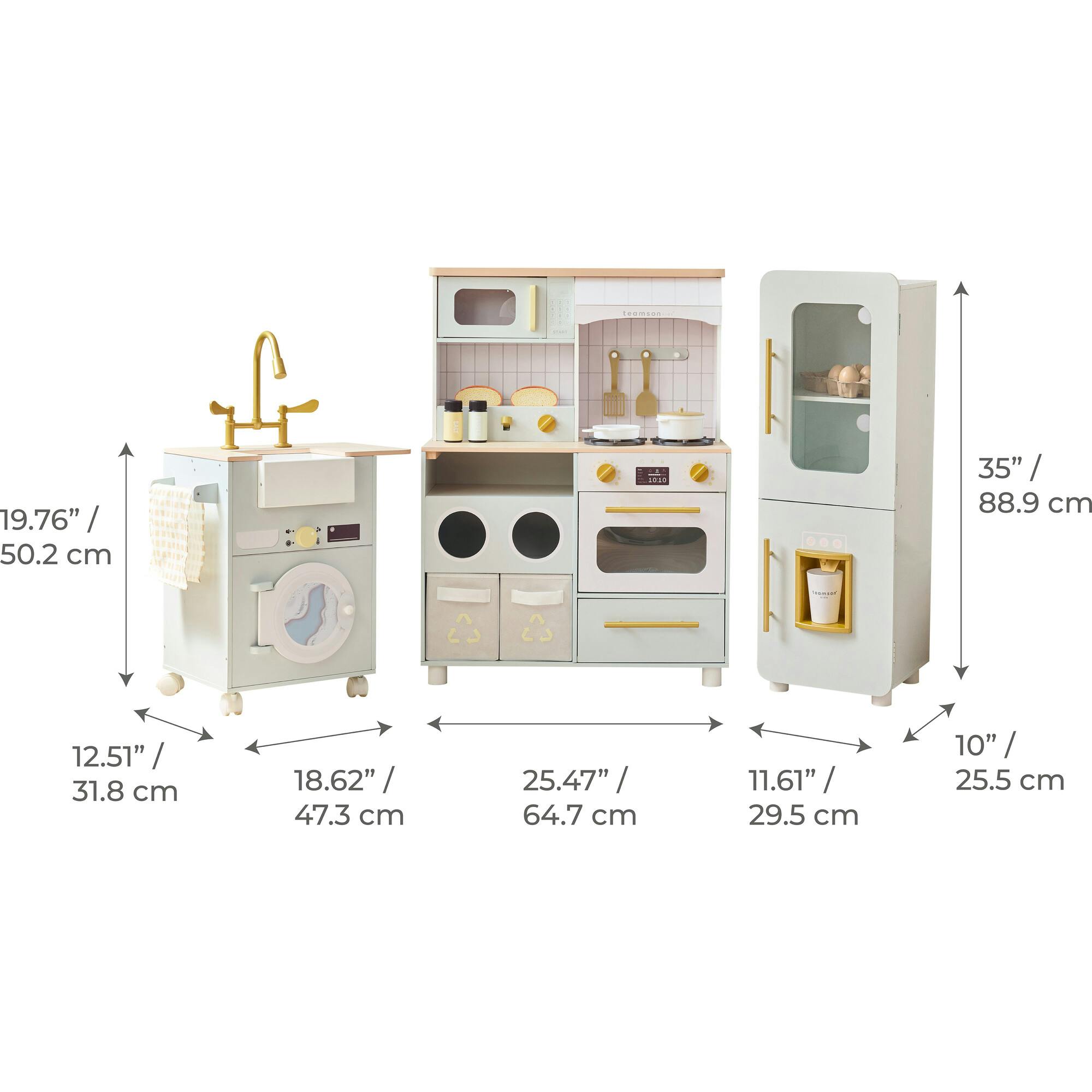 Teamson Kids Little Chef Savannah 3-Pcs Wooden Play Kitchen with 21 Accessories