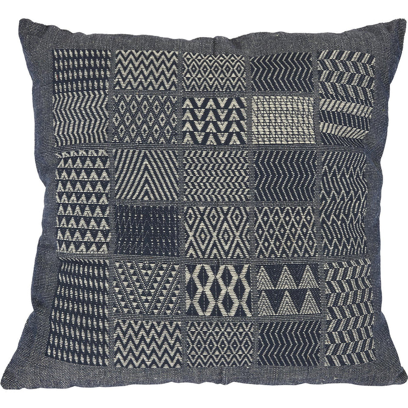 Artisan Hand Loomed Cotton Square Pillow - Indigo Blocks - 24" Arcadia Home