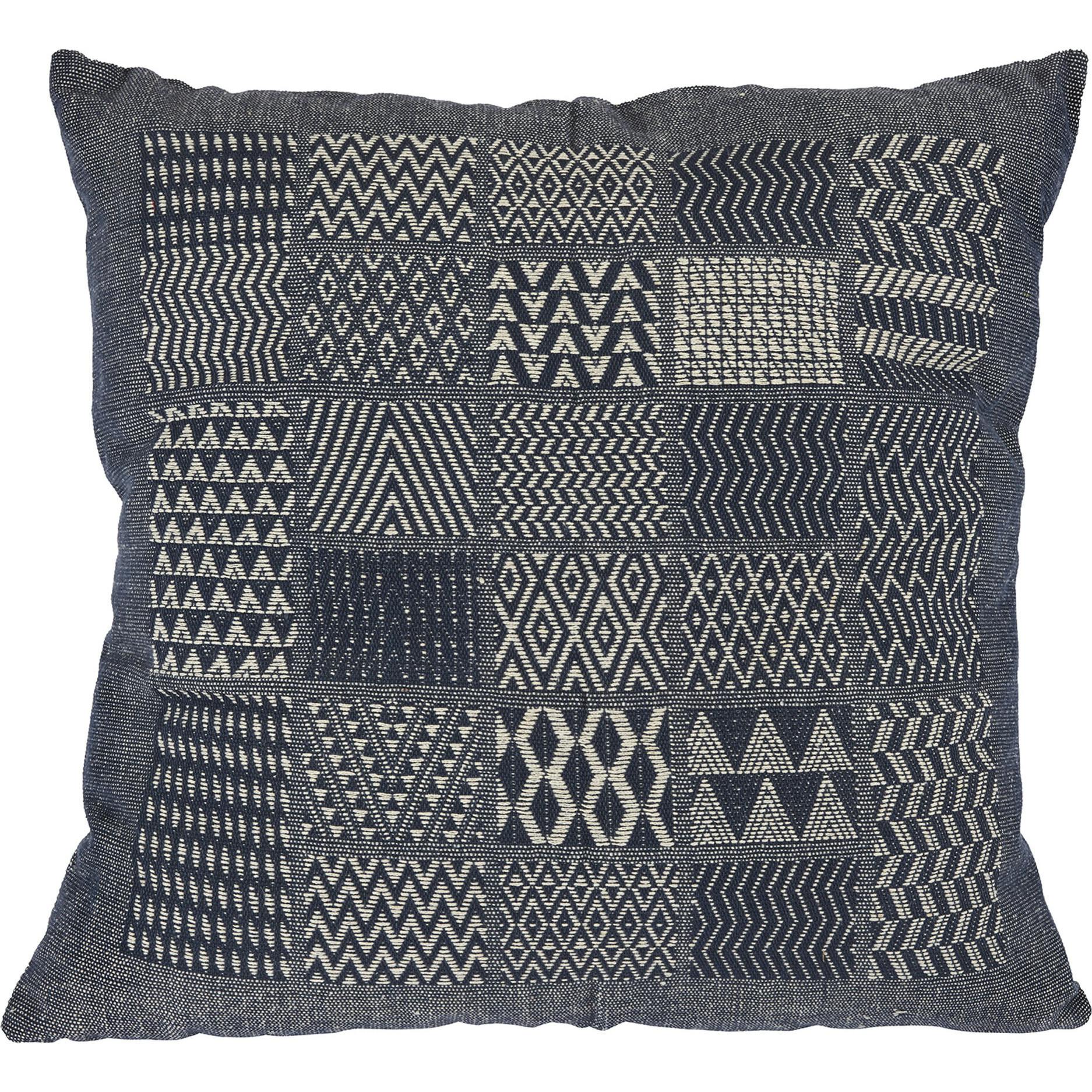 Artisan Hand Loomed Cotton Square Pillow - Indigo Blocks - 24