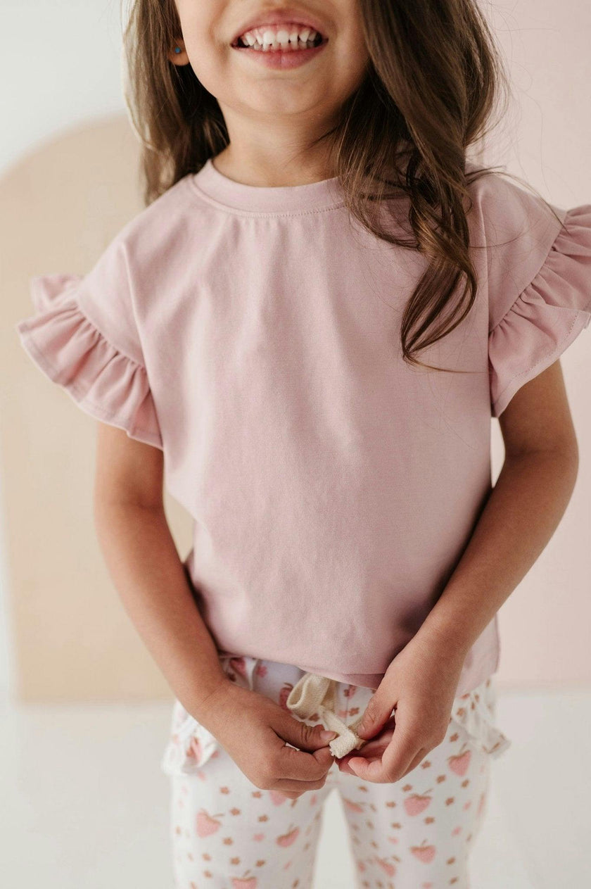 Girls Ruffle Sleeve Top in Spring Mauve