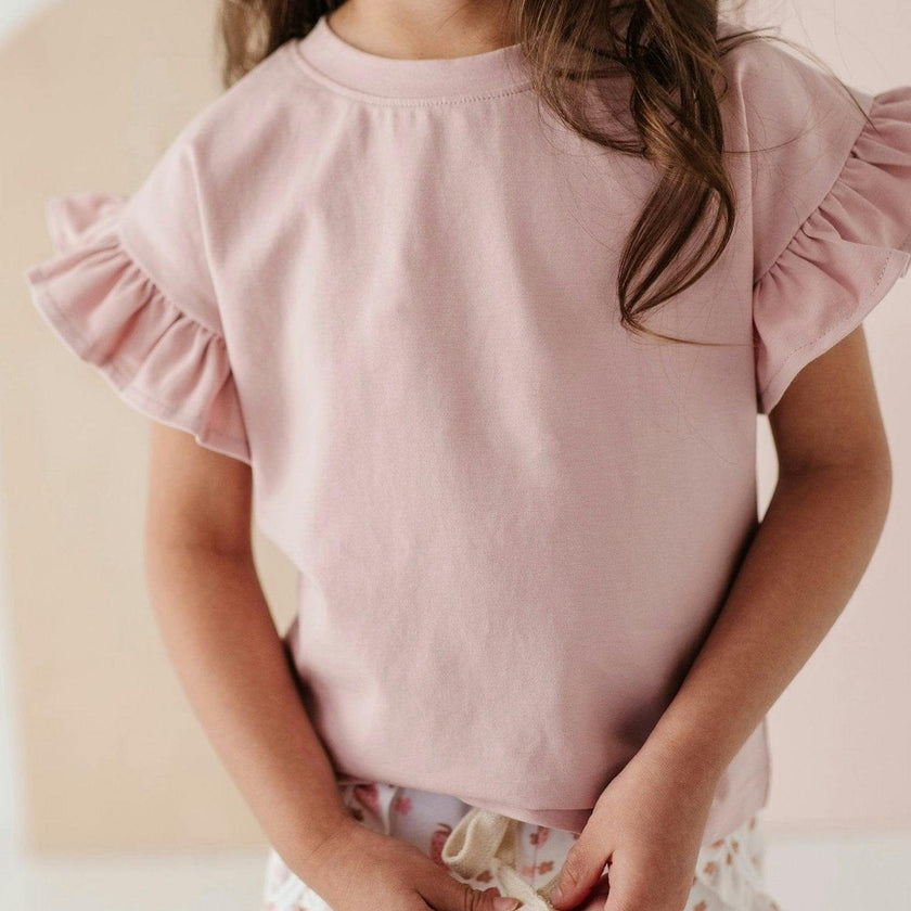 Girls Ruffle Sleeve Top in Spring Mauve