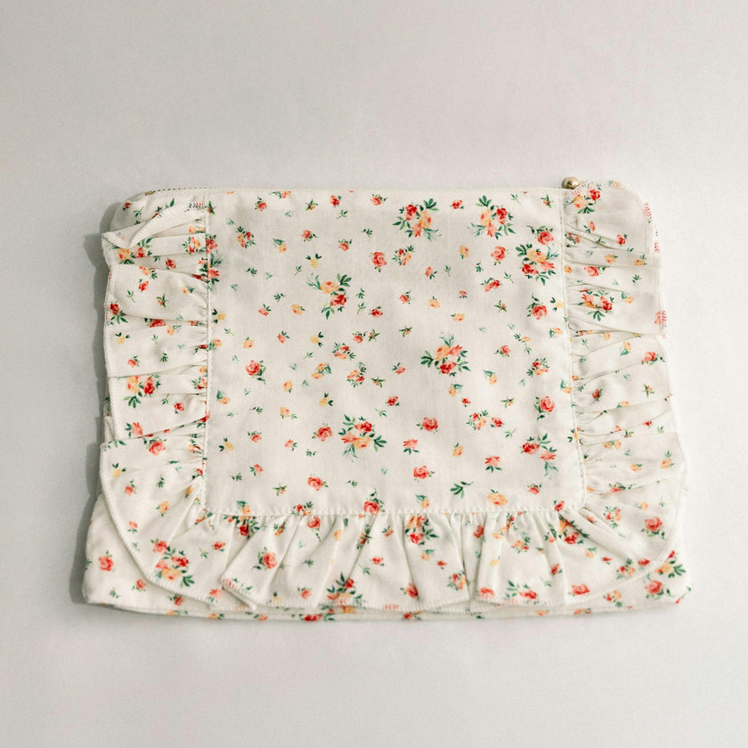 Clementine Bloom Timeless Floral Ruffle Zipper Pouch