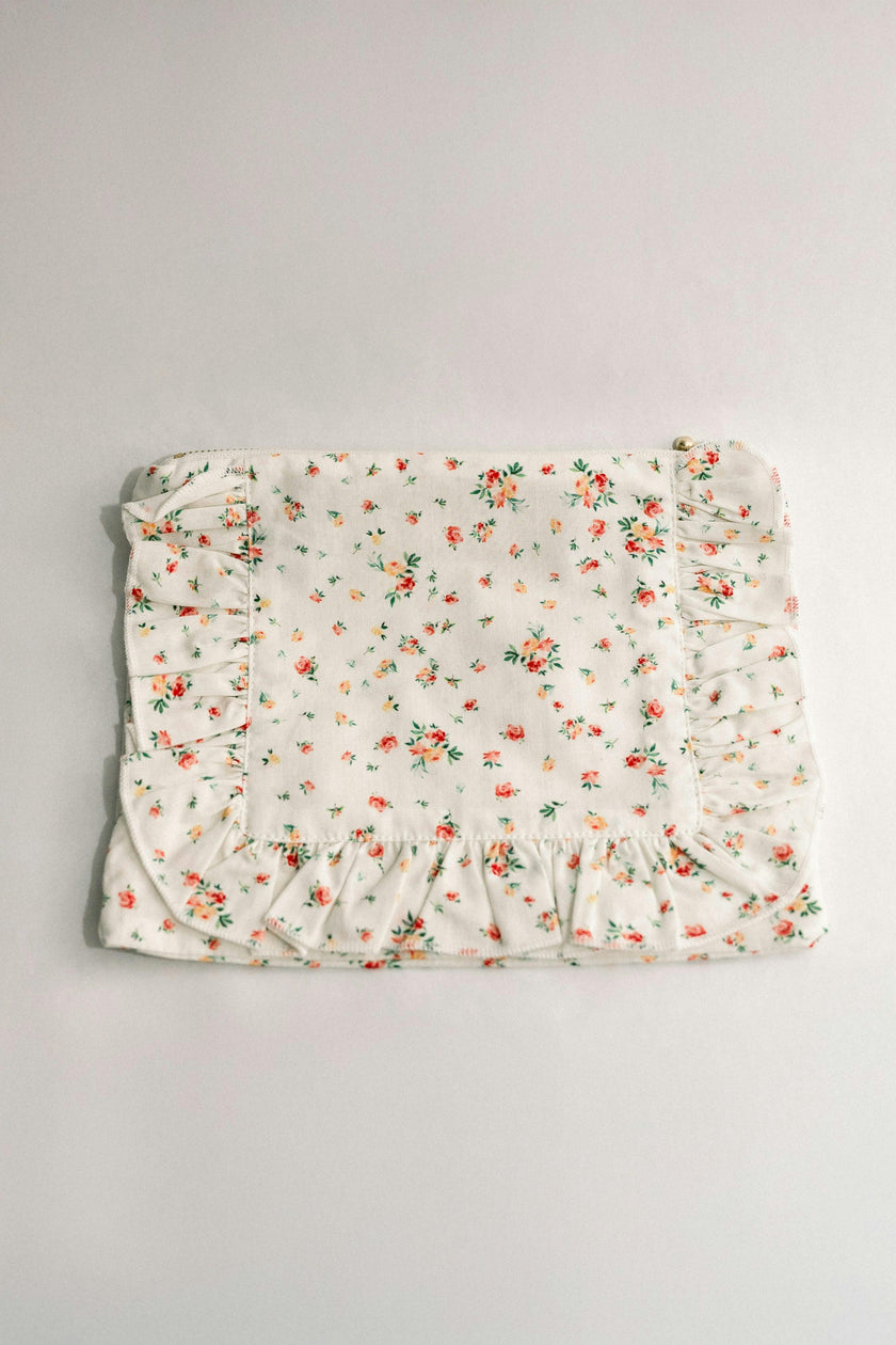 Clementine Bloom Timeless Floral Ruffle Zipper Pouch