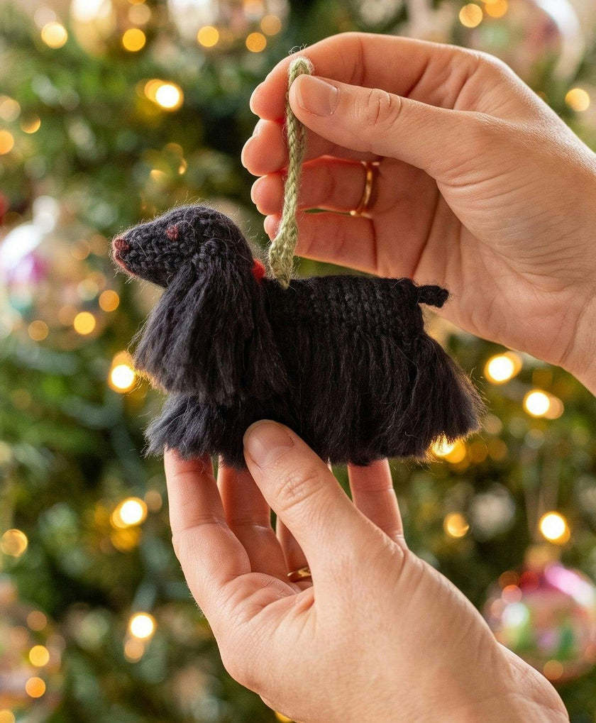 Black Cocker Spaniel Dog Hand Knit Christmas Ornament