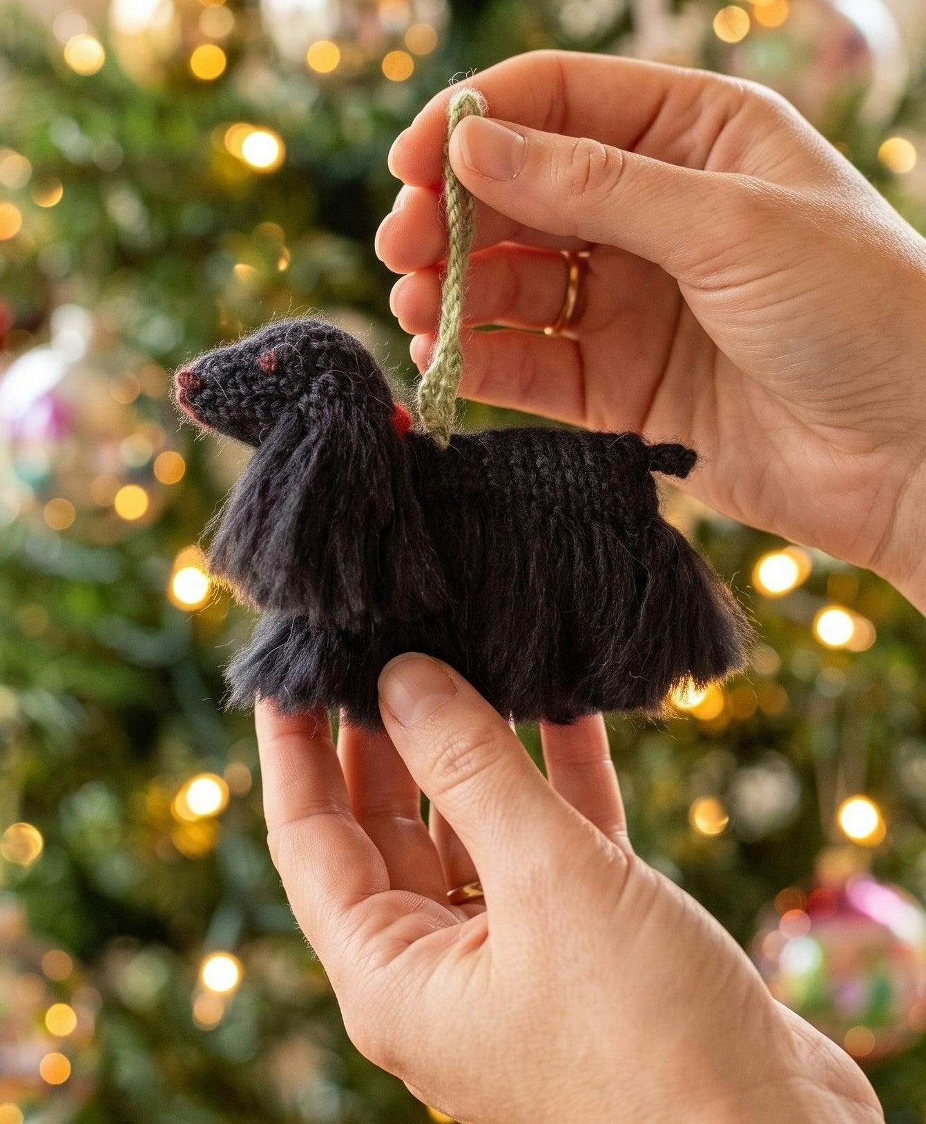 Black Cocker Spaniel Dog Hand Knit Christmas Ornament