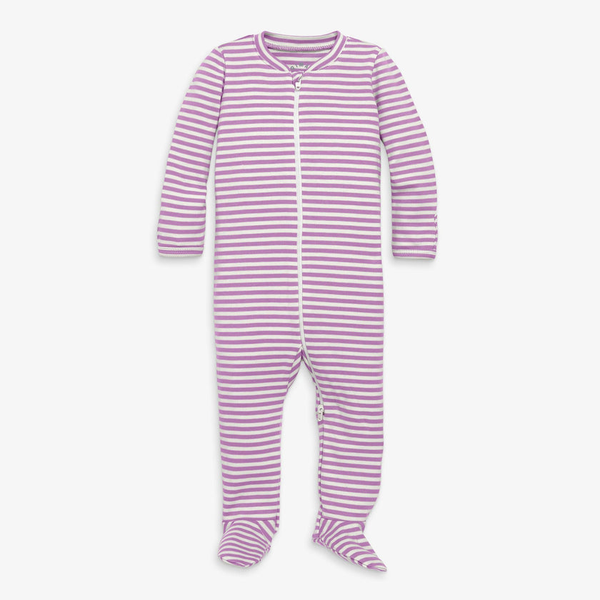 Baby organic zip footie in stripe