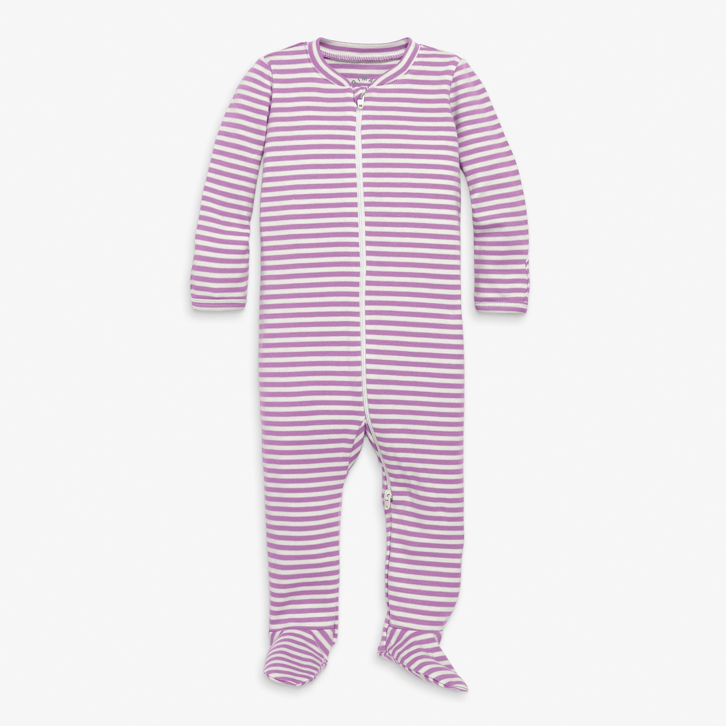 Baby organic zip footie in stripe