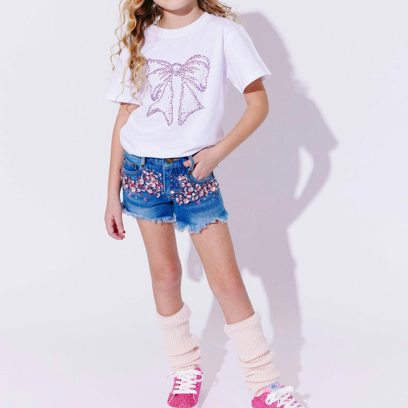 Crystal Frayed Hem Denim Short