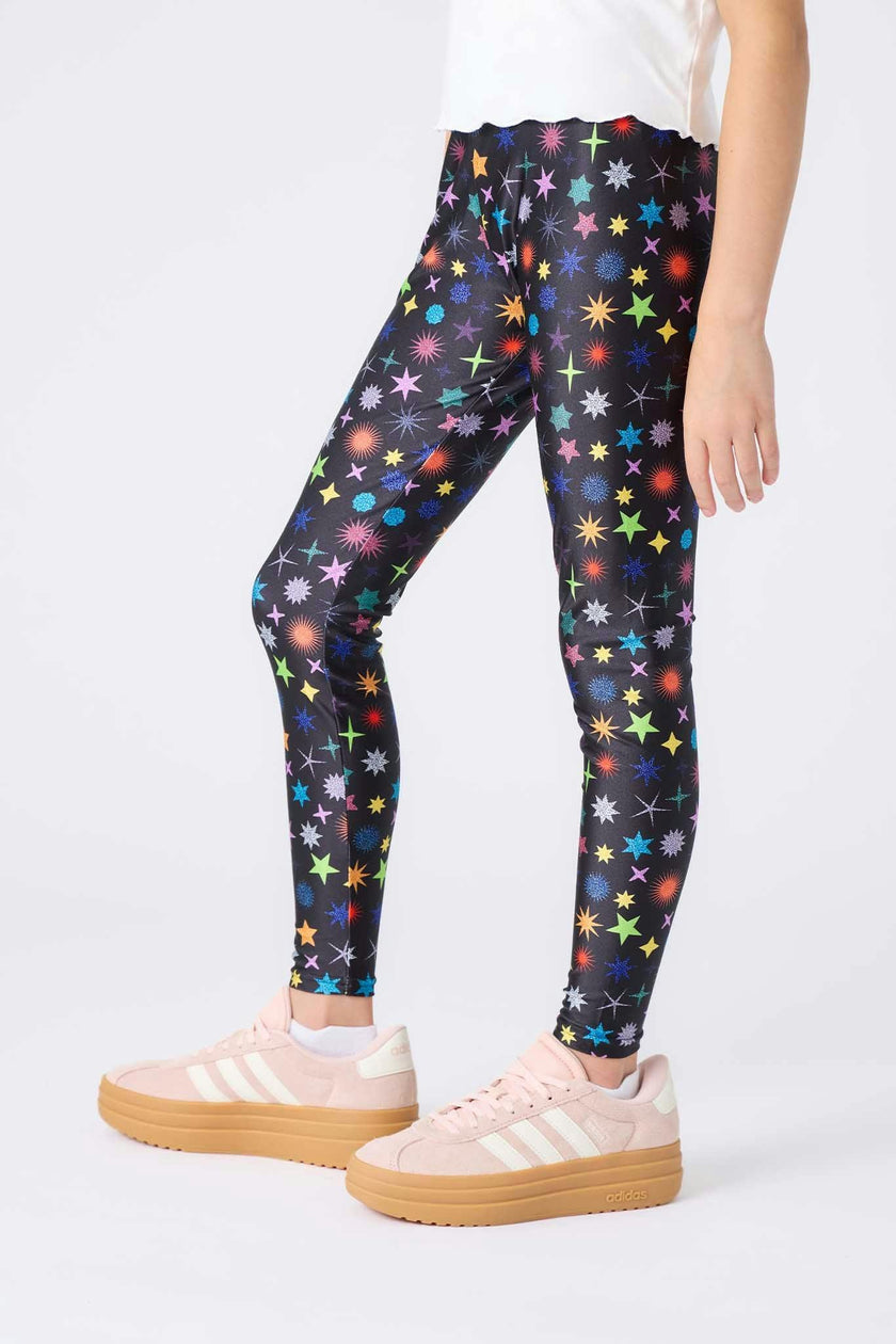 Girls Hi-Shine Leggings in Glitter Starburst