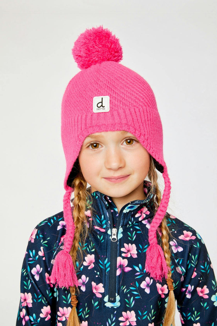 Winter Peruvian Knit Hat with Pompom Bright Pink