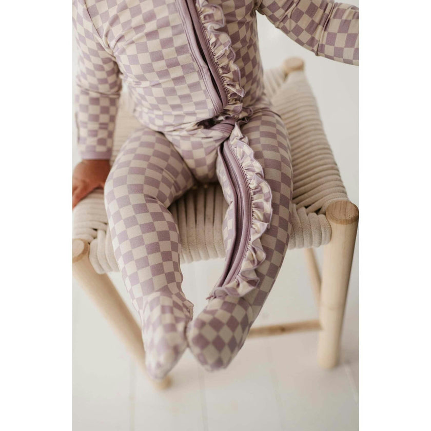 Footie Romper Lavender Cloud Checkered