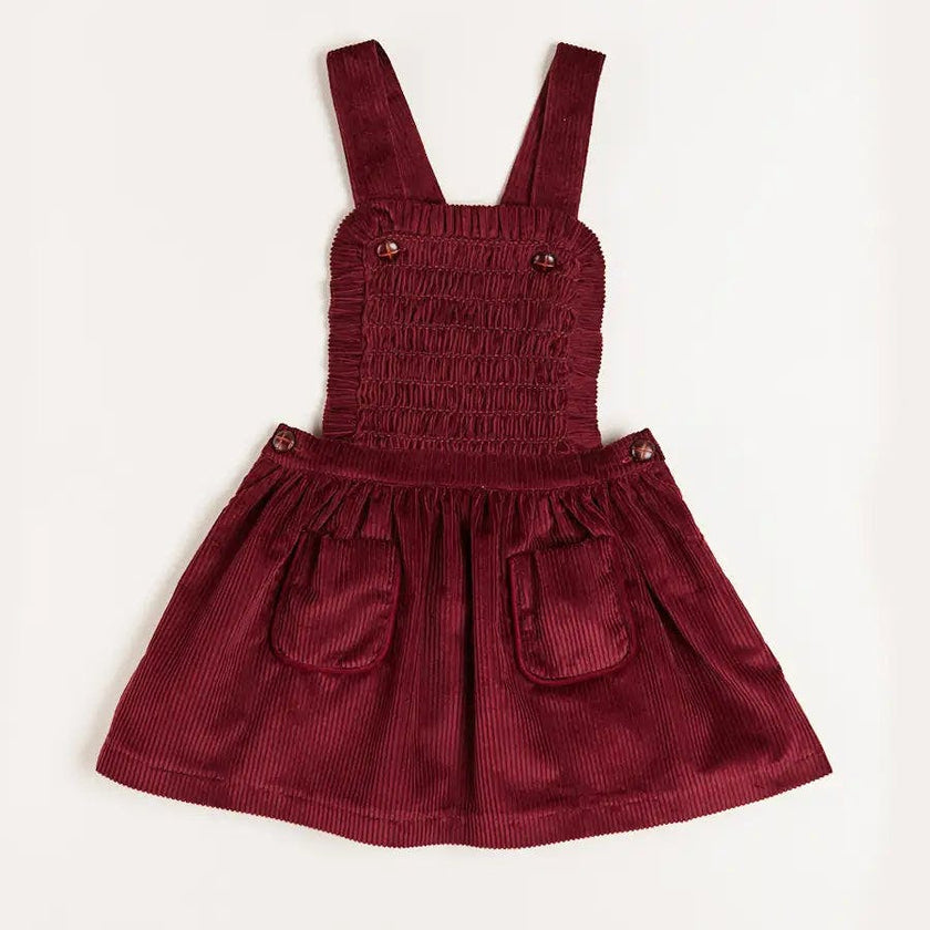 Corduroy Frill Detail Skirt with Braces in Burgundy (12mths-3yrs)