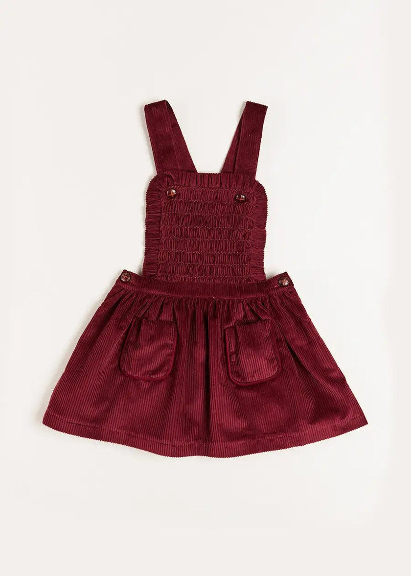 Corduroy Frill Detail Skirt with Braces in Burgundy (12mths-3yrs)