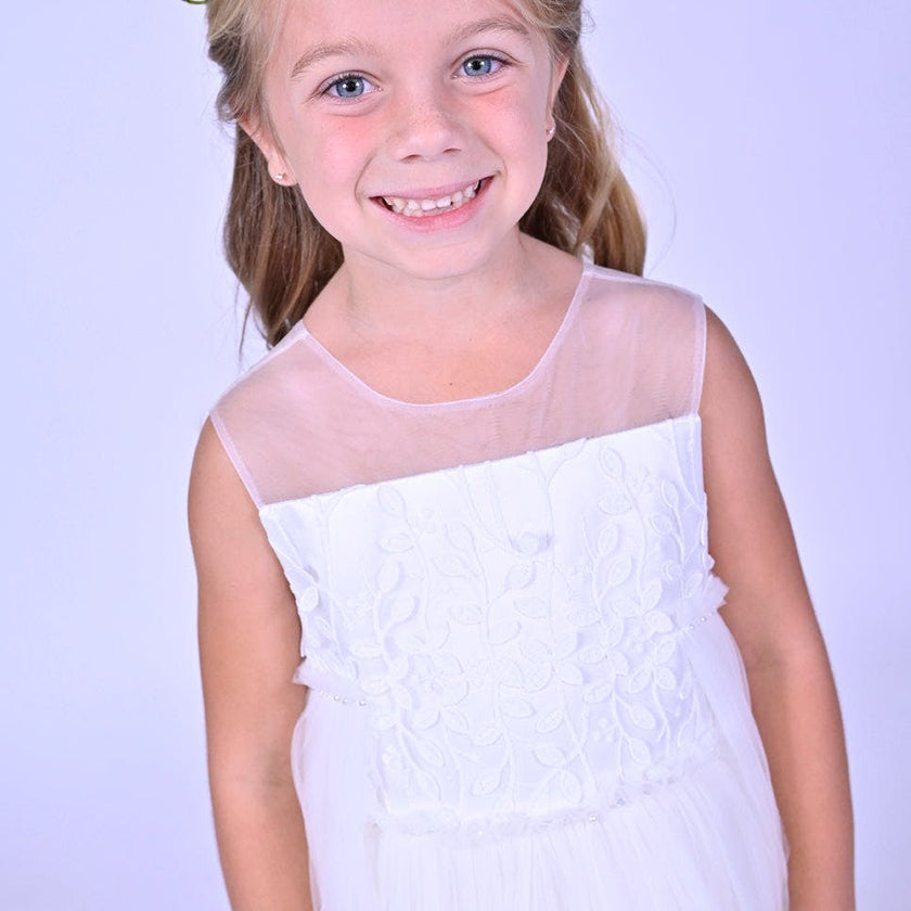 White Embroidered Tulle Dress